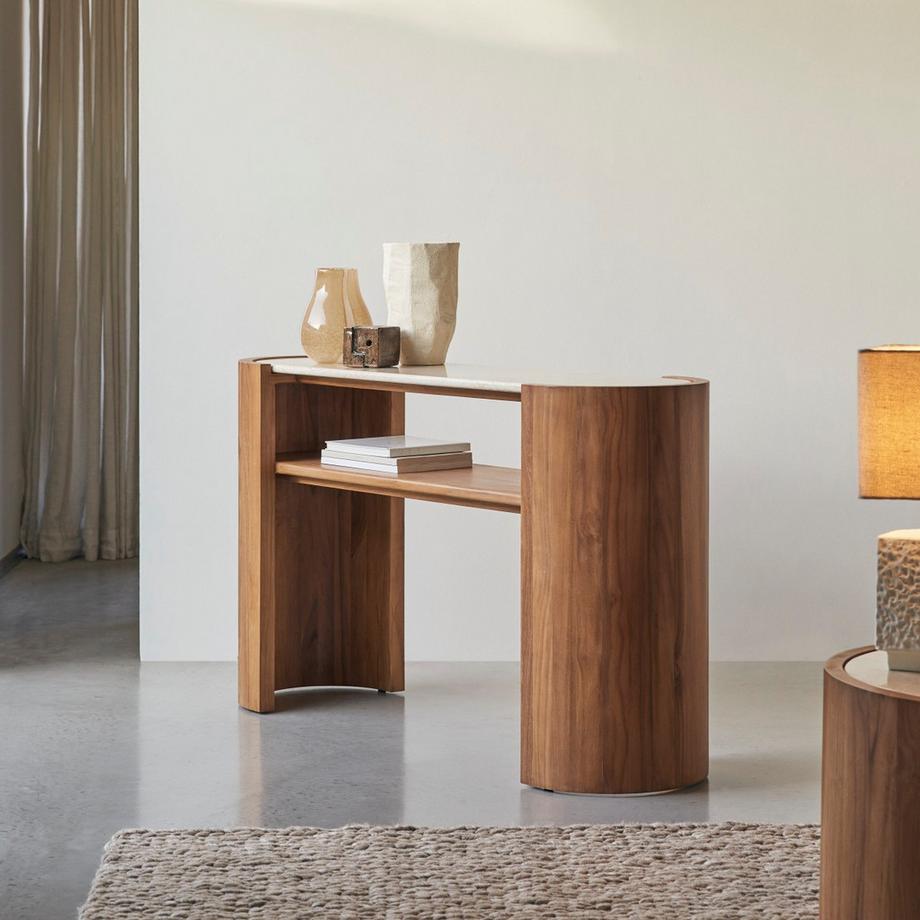 Tikamoon Console en bois de teck et Marbre Virgile  