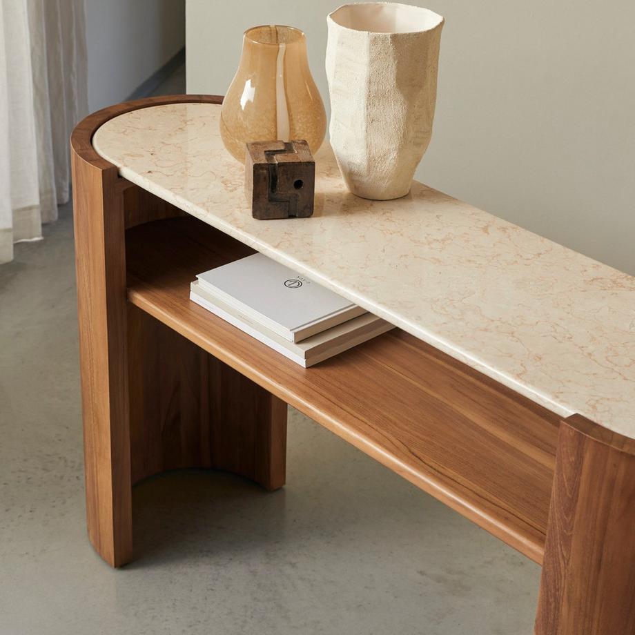 Tikamoon Console en bois de teck et Marbre Virgile  