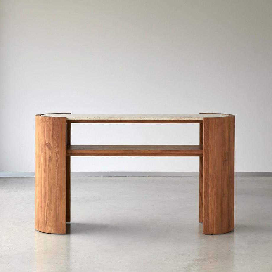 Console en bois de teck et Marbre Virgile