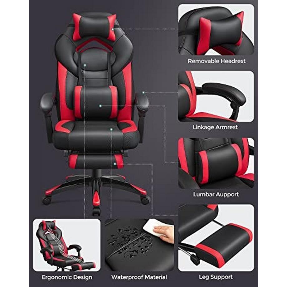 Pricenet  Ergonomischer Gaming-Stuhl mit Fußstütze und Lordosenstütze 