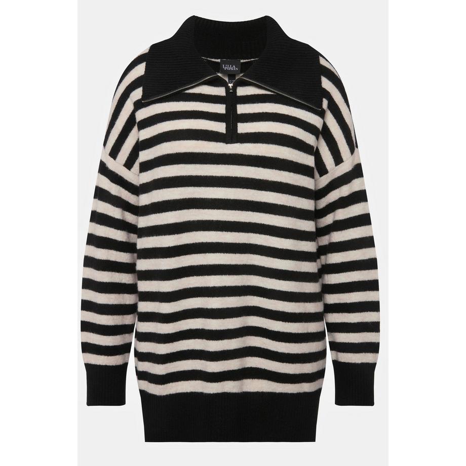 Ulla Popken Ringel Oversized Langarm Troyer mit Reissverschluss  
