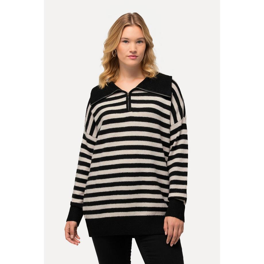 Ulla Popken Ringel Oversized Langarm Troyer mit Reissverschluss  