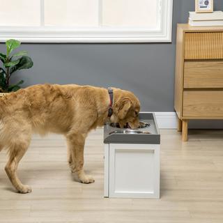 Northio Gamelle Pour Chien Avec Tiroir 2 X 2 L Station D'Alimentation Surélevée En Acier Inoxydable Pour Chats/Chiens, Blanc  