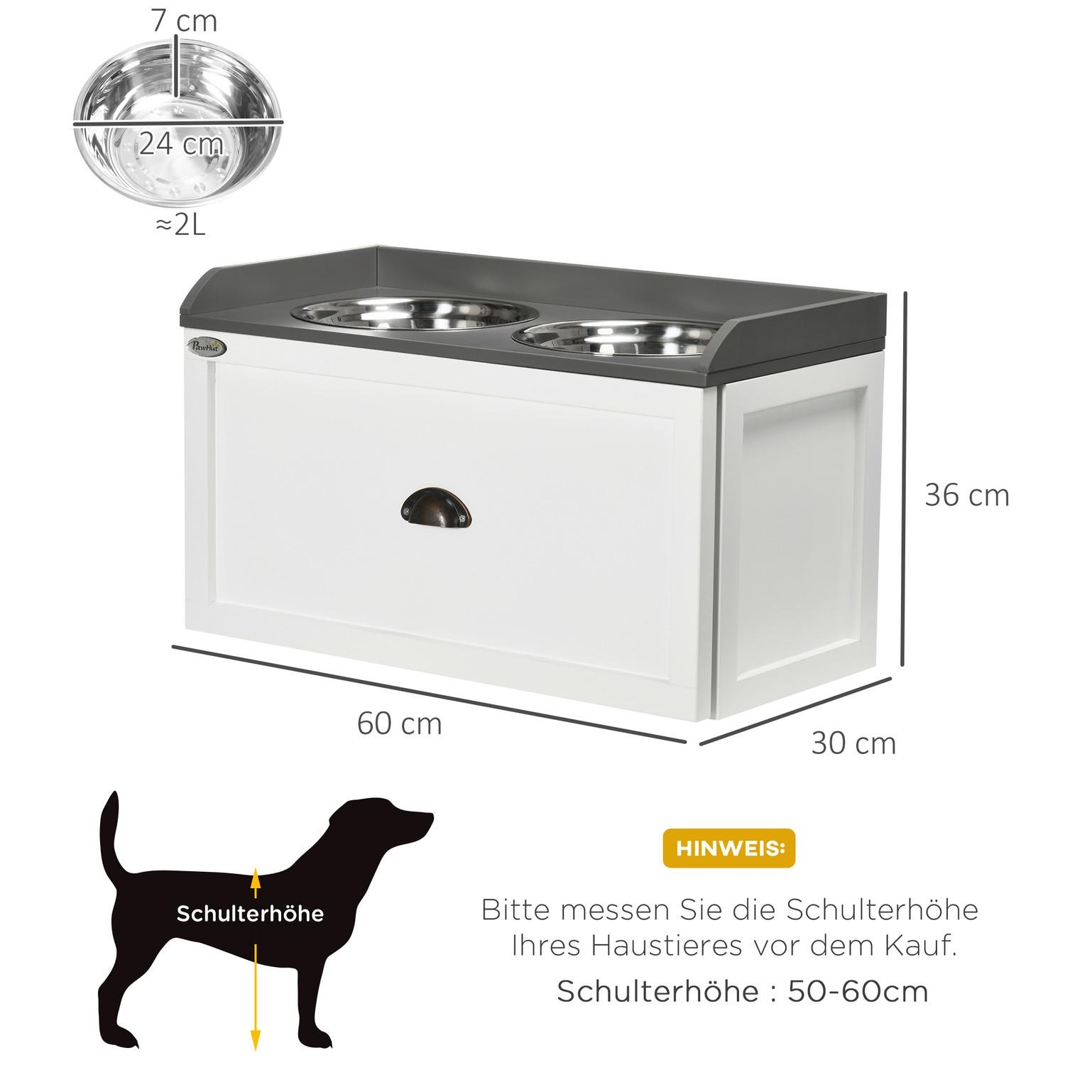 Northio Gamelle Pour Chien Avec Tiroir 2 X 2 L Station D'Alimentation Surélevée En Acier Inoxydable Pour Chats/Chiens, Blanc  