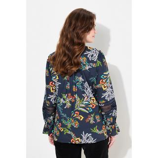 Ulla Popken Camicetta Pizzo Ruche Scollo V Maniche Lunghe  