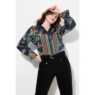 Ulla Popken Camicetta Pizzo Ruche Scollo V Maniche Lunghe  