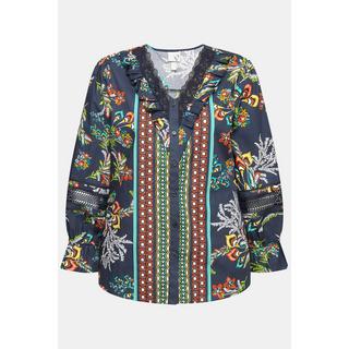 Ulla Popken Camicetta Pizzo Ruche Scollo V Maniche Lunghe  