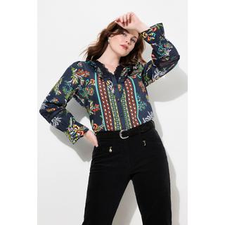 Ulla Popken Camicetta Pizzo Ruche Scollo V Maniche Lunghe  