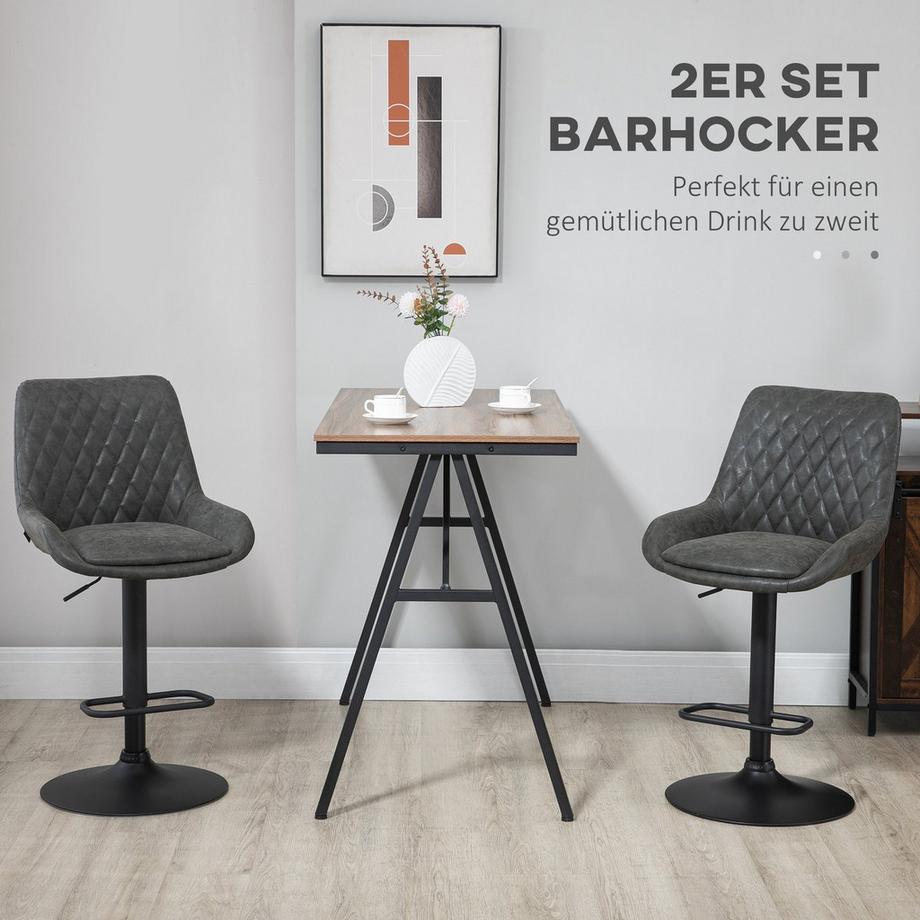 Northio 2Er-Set Barhocker, Küchenhocker Mit Rückenlehne, Höhenverstellbarer Barstuhl, Tresenstuhl Mit Fußstütze, Küchenstuhl, Kunstleder, Dunkelgrau  