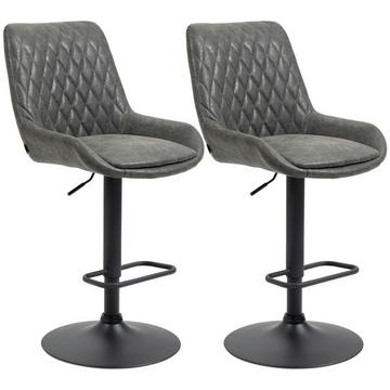 Lot De 2 Tabourets De Bar, Tabourets De Cuisine Avec Dossier, Chaise De Bar Réglable En Hauteur, Chaise De Comptoir Avec Repose-Pieds, Chaise De Cuisine, Simili Cuir, Gris Foncé