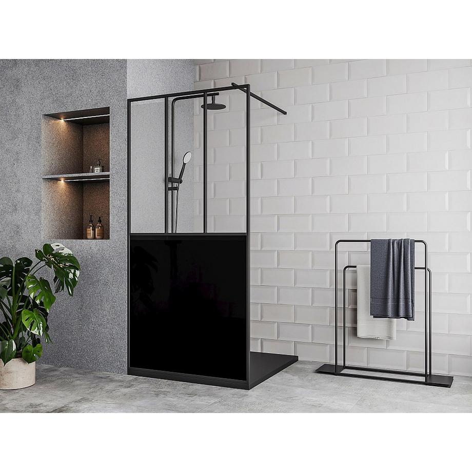 SHOWER DESIGN Duschtrennwand für italienische Duschen - Schwarz matt - Industrial Style - 100 x 200 cm - URBANIK  