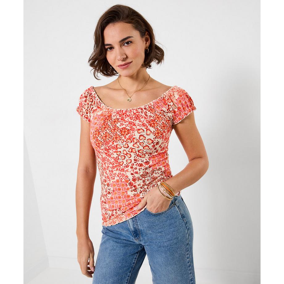 Jersey-Oberteil mit Blumenmuster im Boho-Stil