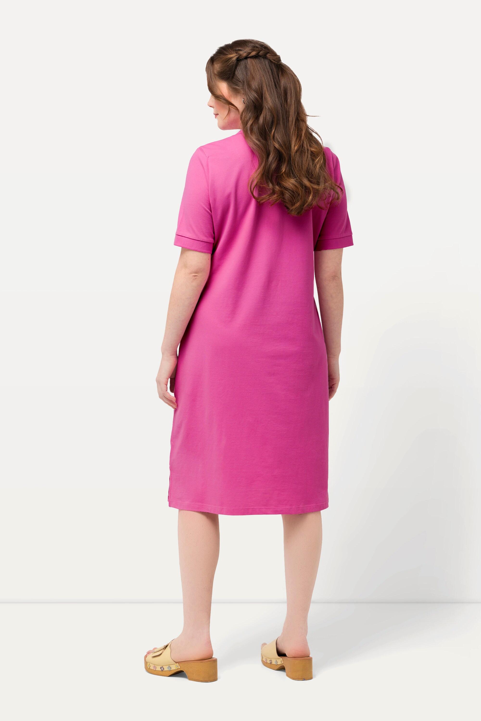 Ulla Popken Robe Polo Piquée Demi Patte de Boutonnage Manches Courtes  