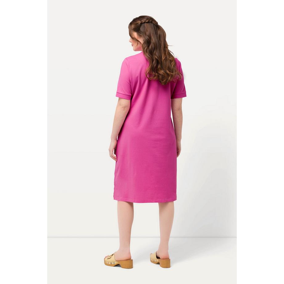 Ulla Popken Robe Polo Piquée Demi Patte de Boutonnage Manches Courtes  