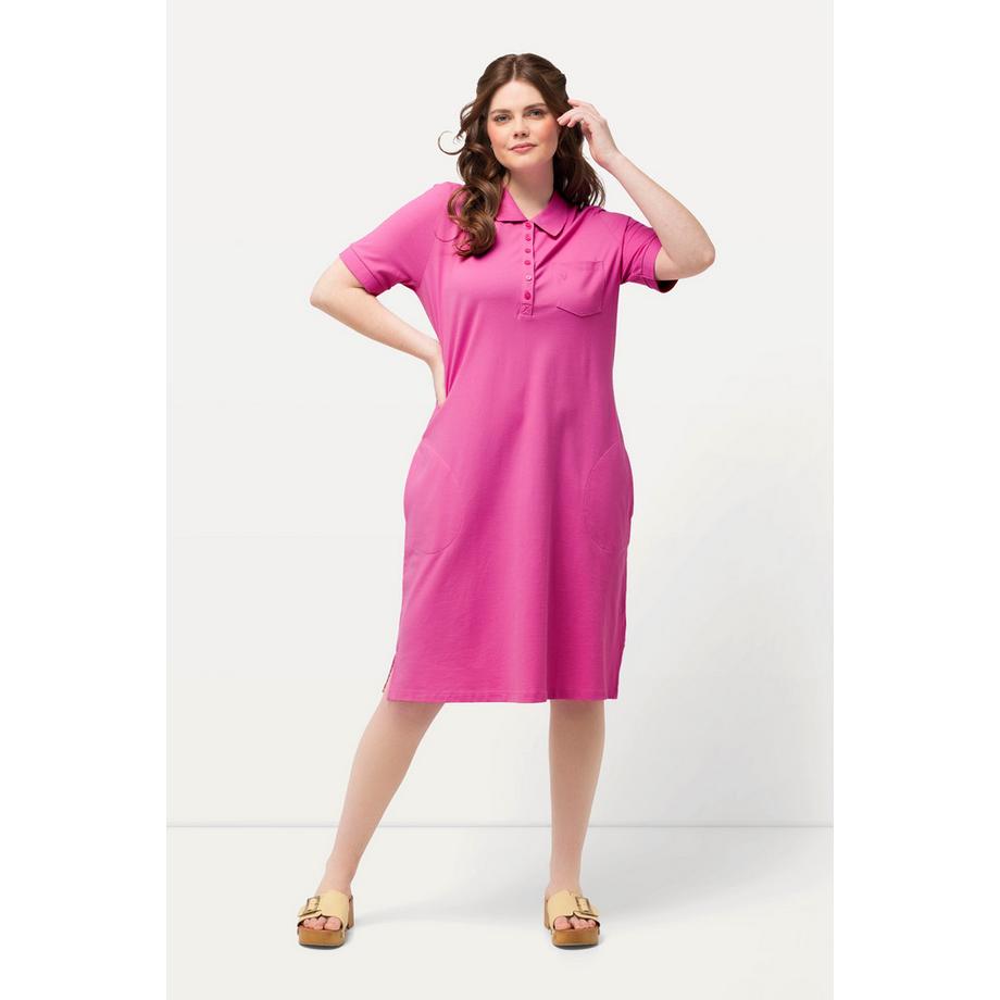 Ulla Popken Robe Polo Piquée Demi Patte de Boutonnage Manches Courtes  