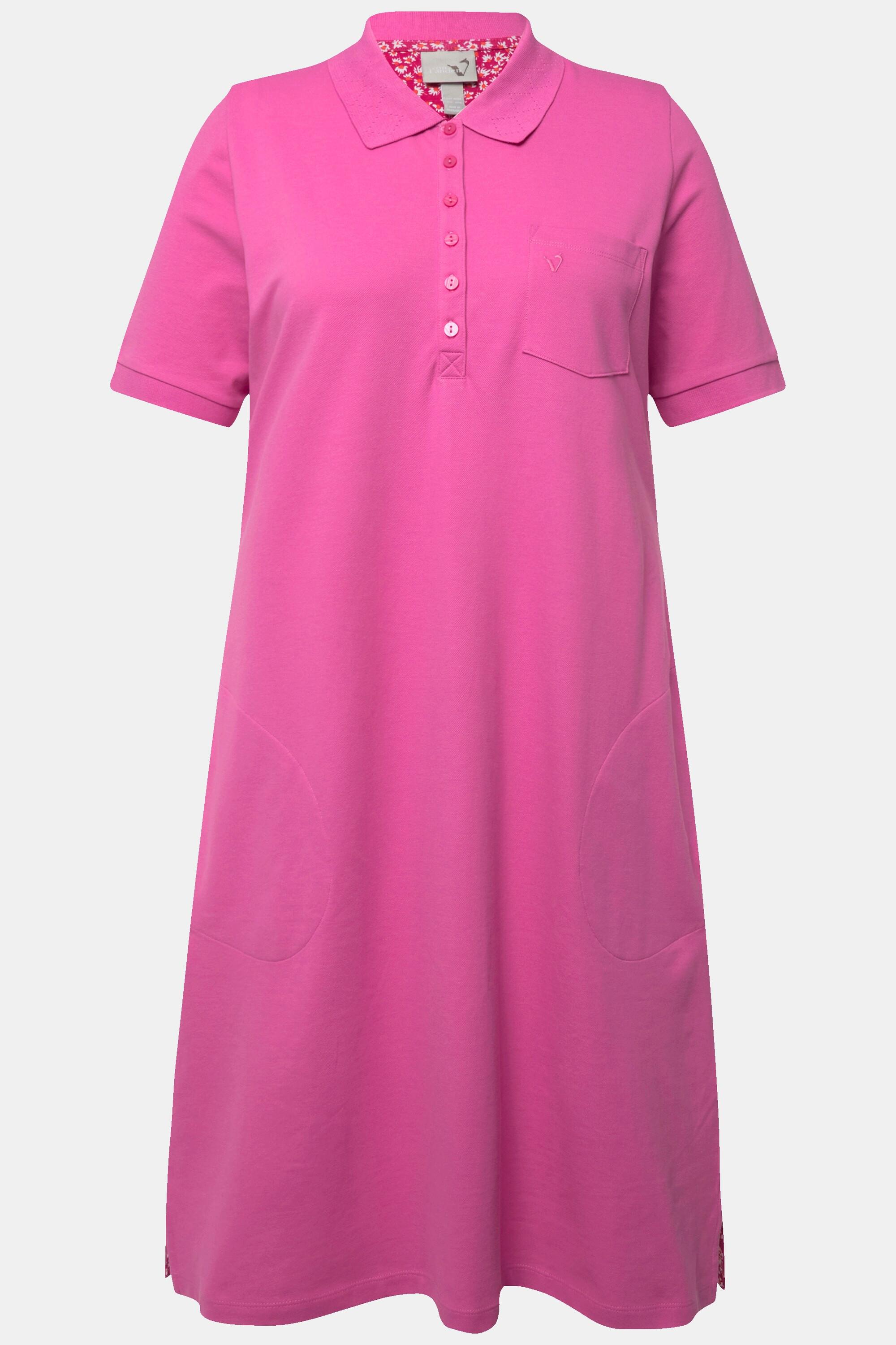 Ulla Popken Robe Polo Piquée Demi Patte de Boutonnage Manches Courtes  