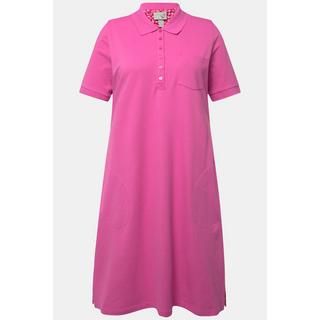 Ulla Popken Robe Polo Piquée Demi Patte de Boutonnage Manches Courtes  