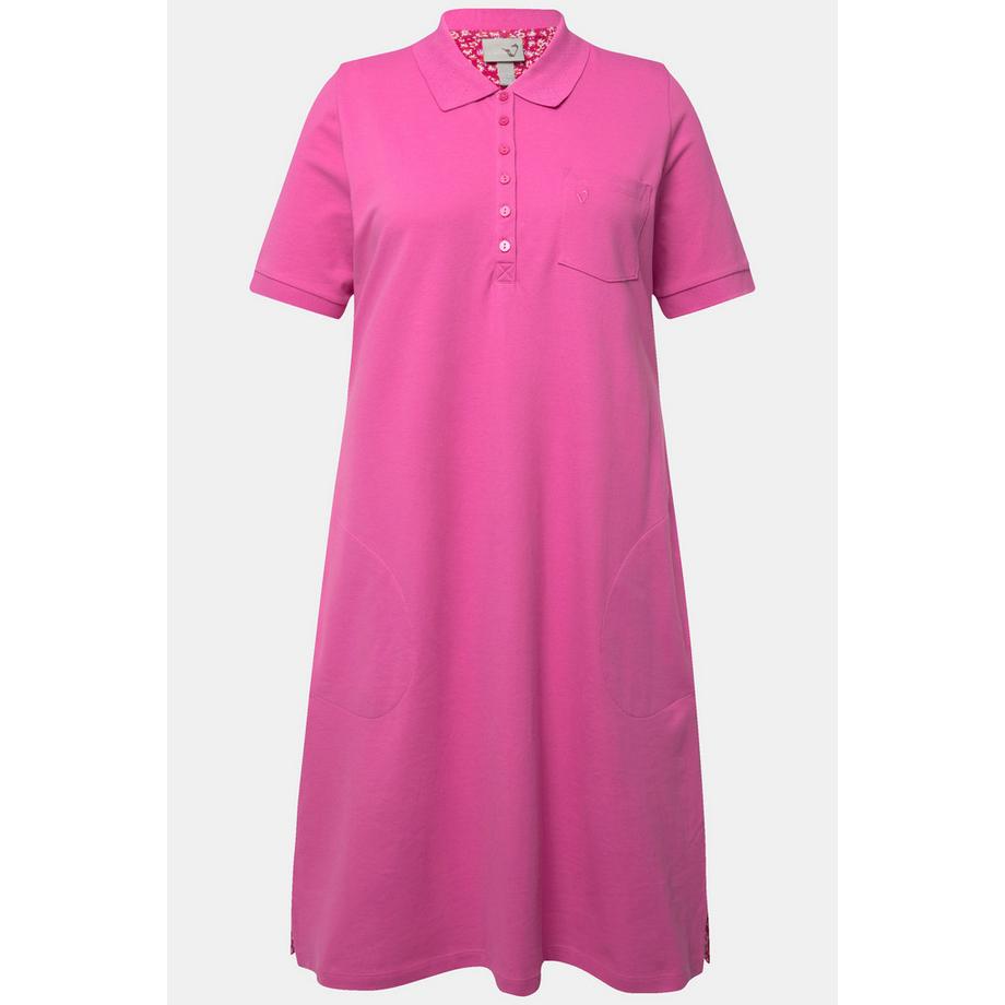 Ulla Popken Robe Polo Piquée Demi Patte de Boutonnage Manches Courtes  