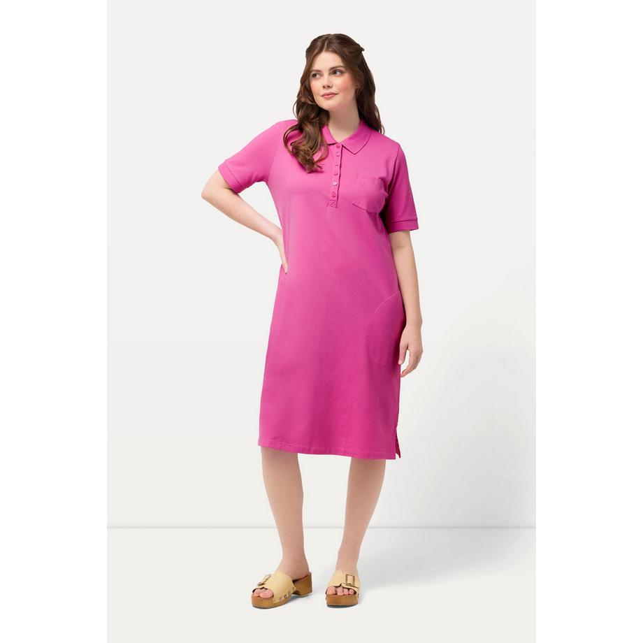 Ulla Popken Robe Polo Piquée Demi Patte de Boutonnage Manches Courtes  