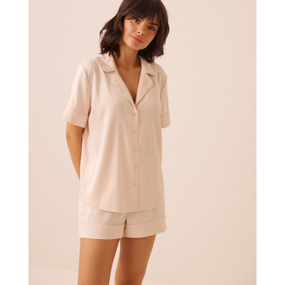 Kurzarm-Pyjama-Set aus Satin-Jacquard mit Leopardenmuster