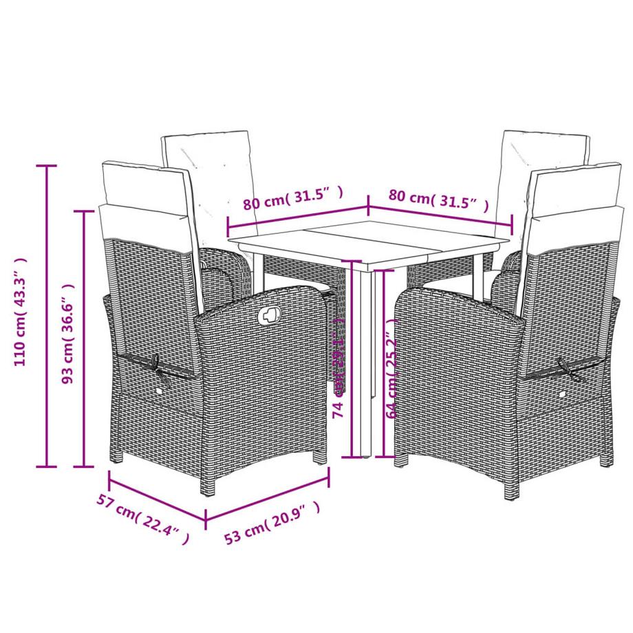 VidaXL Ensemble de salle à manger de jardin rotin synthétique  