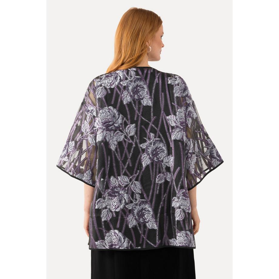 Ulla Popken Veste chemisier motif fleurs Encolure en V manches 3/4  