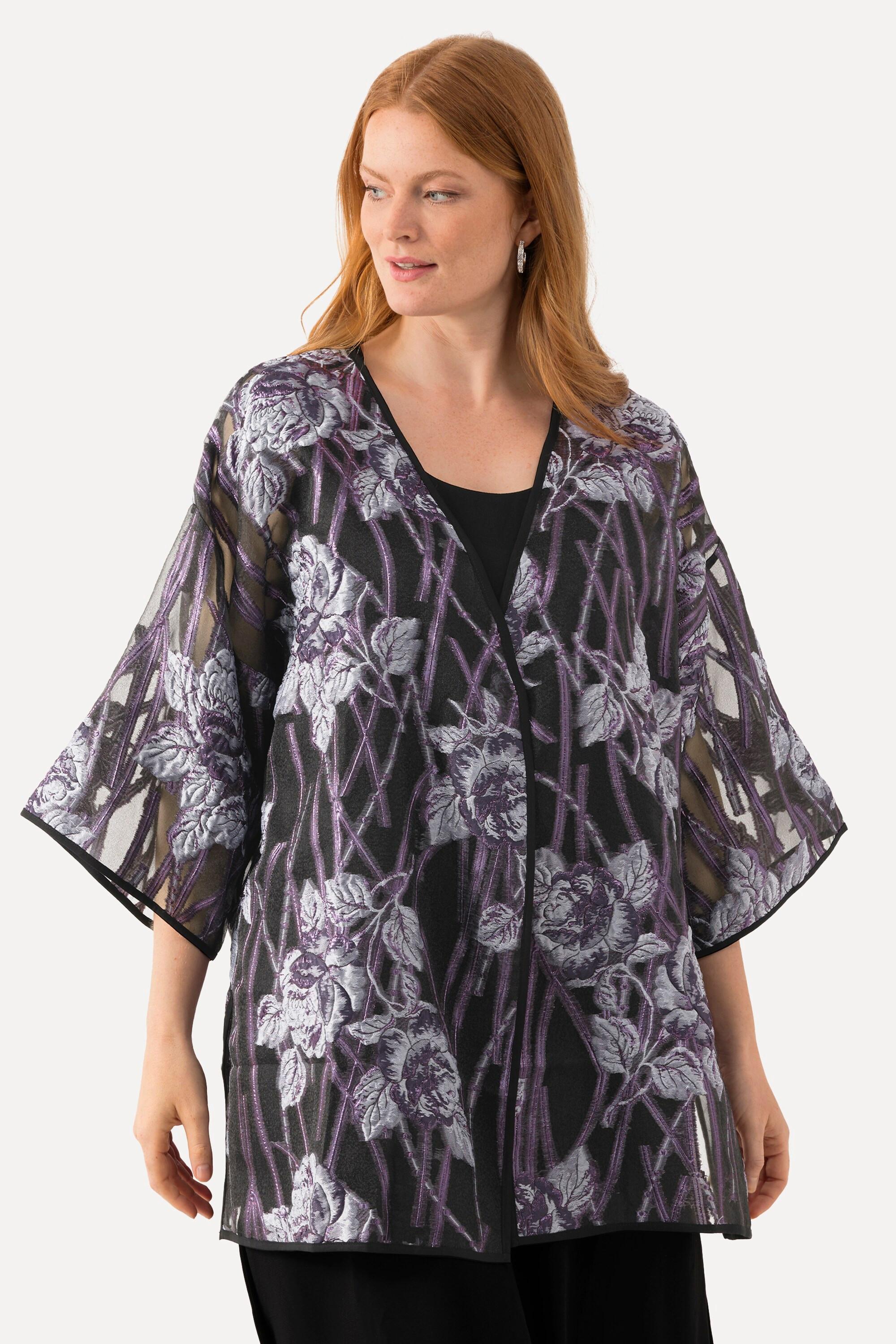 Ulla Popken Giacca Camicia Design Floreale Scollo a V Maniche 3/4  