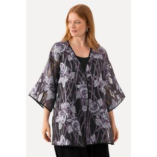 Ulla Popken Giacca Camicia Design Floreale Scollo a V Maniche 3/4  