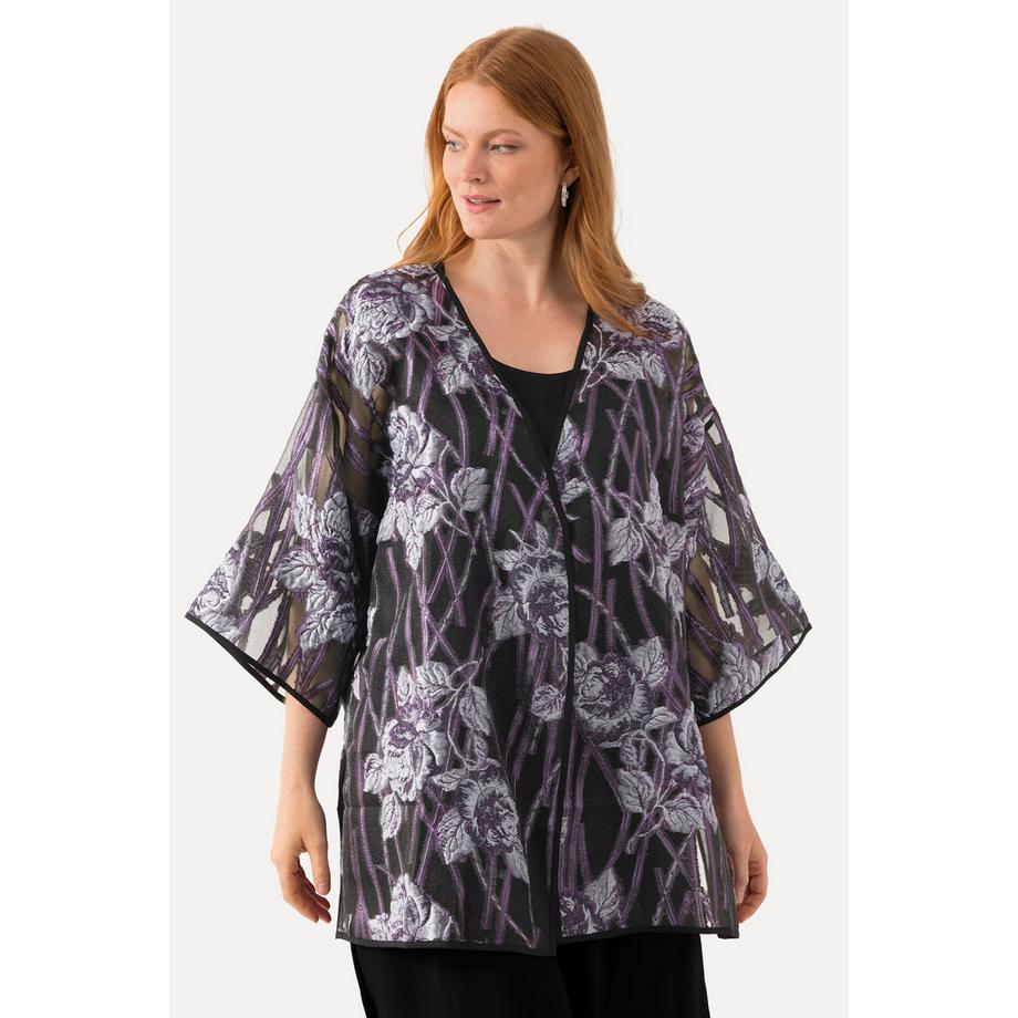 Ulla Popken Veste chemisier motif fleurs Encolure en V manches 3/4  