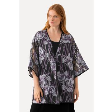 Blusenjacke, florales Design, V-Ausschnitt, 3/4-Arm