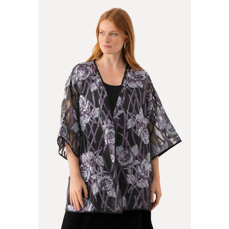 Ulla Popken Giacca Camicia Design Floreale Scollo a V Maniche 3/4  