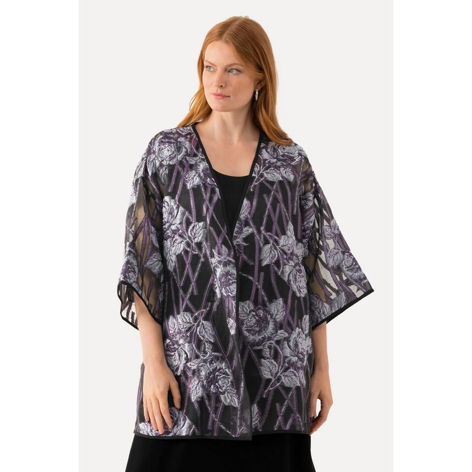 Ulla Popken Veste chemisier motif fleurs Encolure en V manches 3/4  