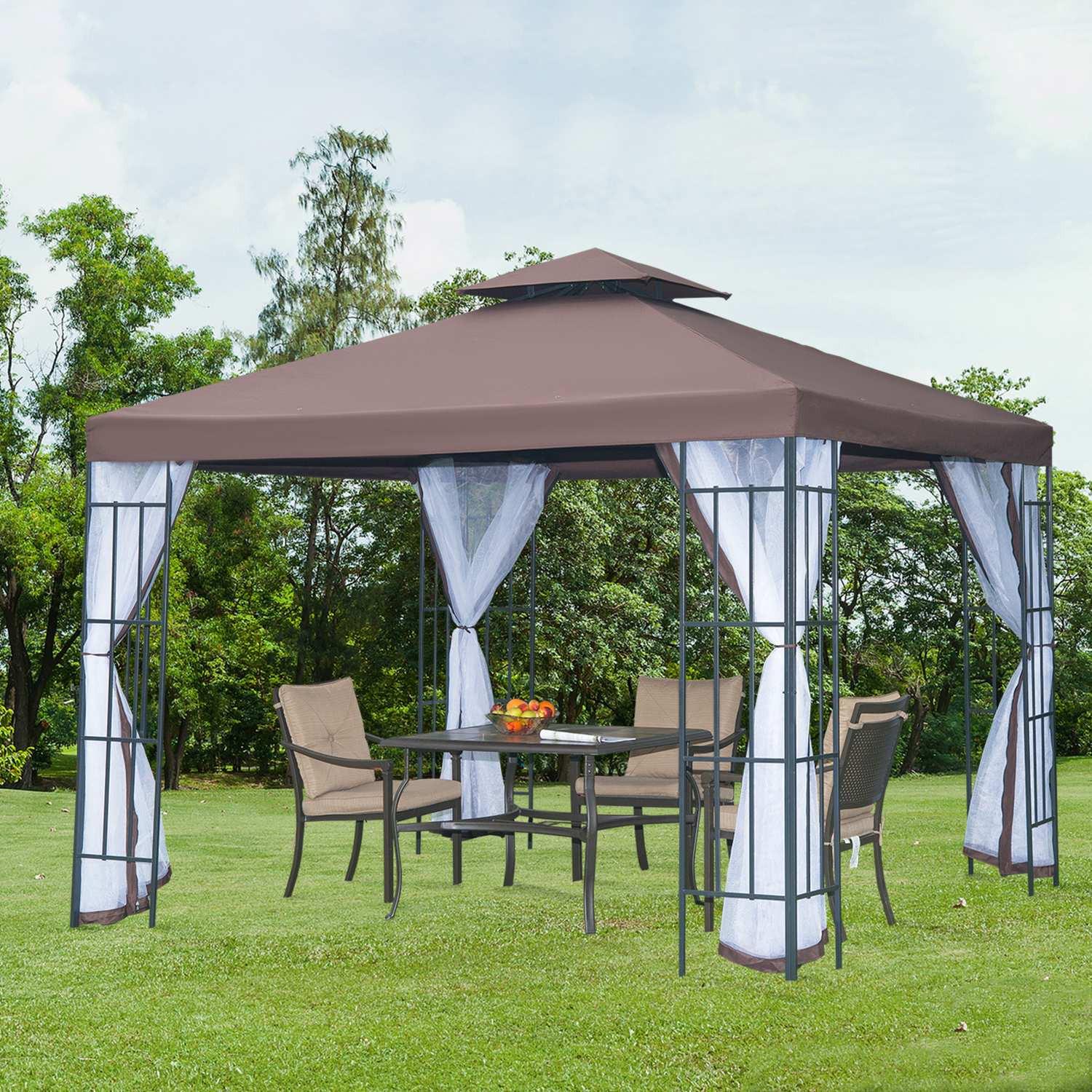 Northio Gazebo Da Giardino Pavilion Con Zanzariere Sulle Pareti Laterali, Tenda Per Feste Con Doppio Tetto, Tendone Per Tende Da Giardino 2,97X2,97 M  