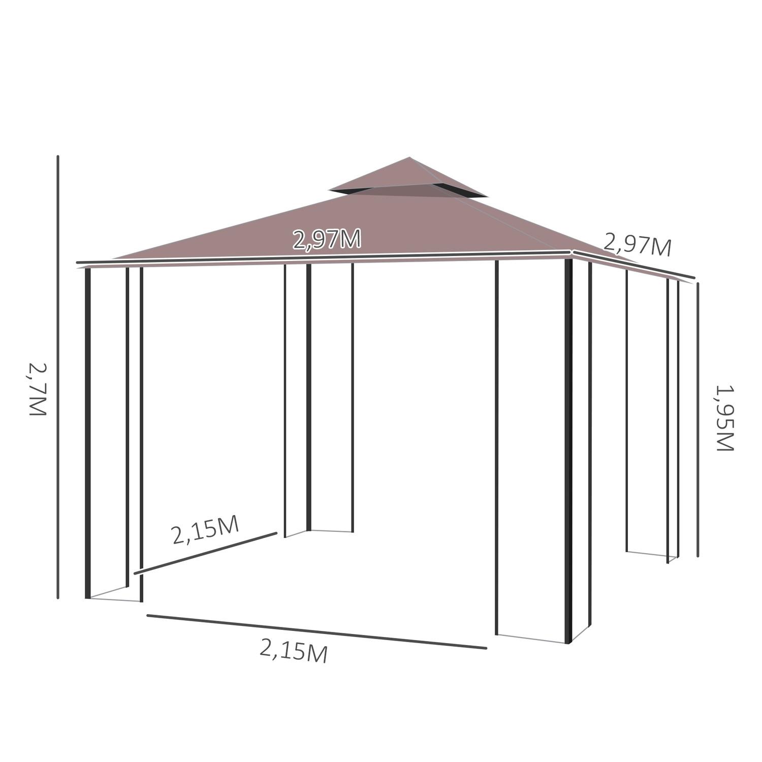 Northio Gazebo Da Giardino Pavilion Con Zanzariere Sulle Pareti Laterali, Tenda Per Feste Con Doppio Tetto, Tendone Per Tende Da Giardino 2,97X2,97 M  