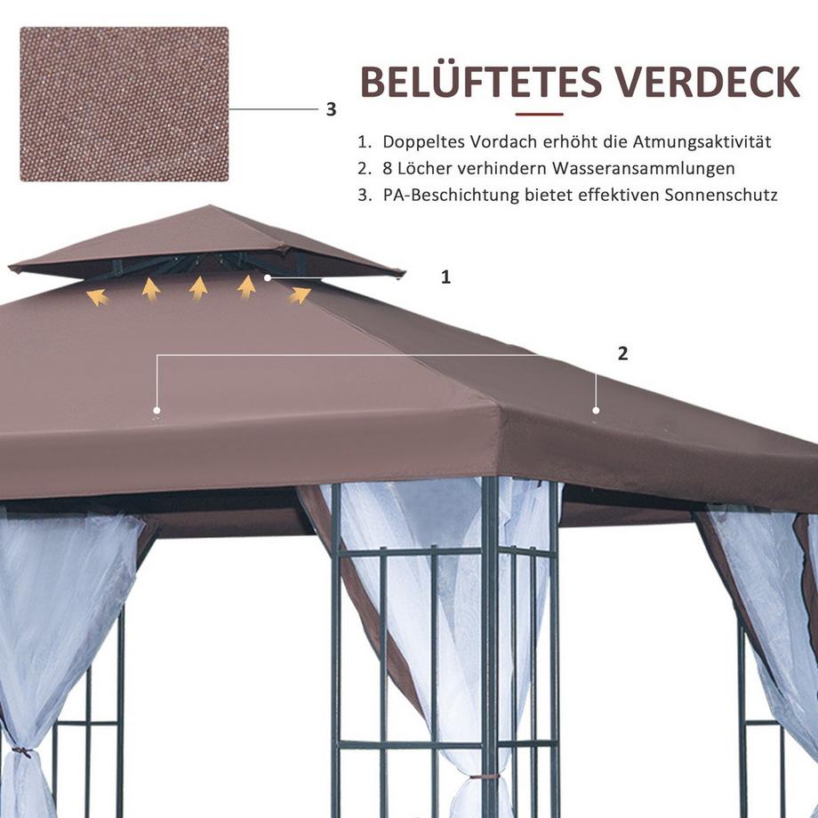 Northio Gazebo Da Giardino Pavilion Con Zanzariere Sulle Pareti Laterali, Tenda Per Feste Con Doppio Tetto, Tendone Per Tende Da Giardino 2,97X2,97 M  
