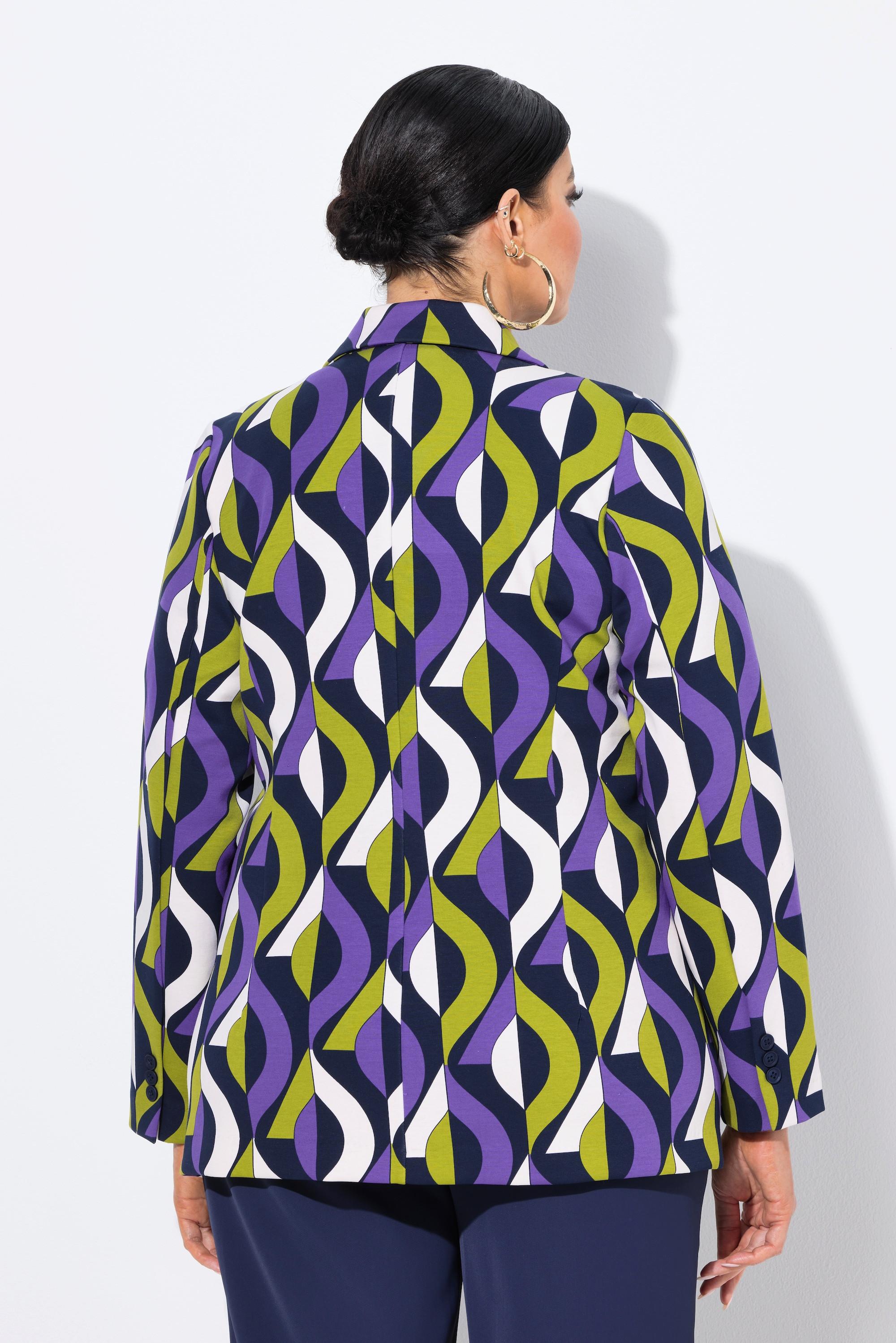 Ulla Popken Blazer Punto Fantasia Grafica Collo Revers  