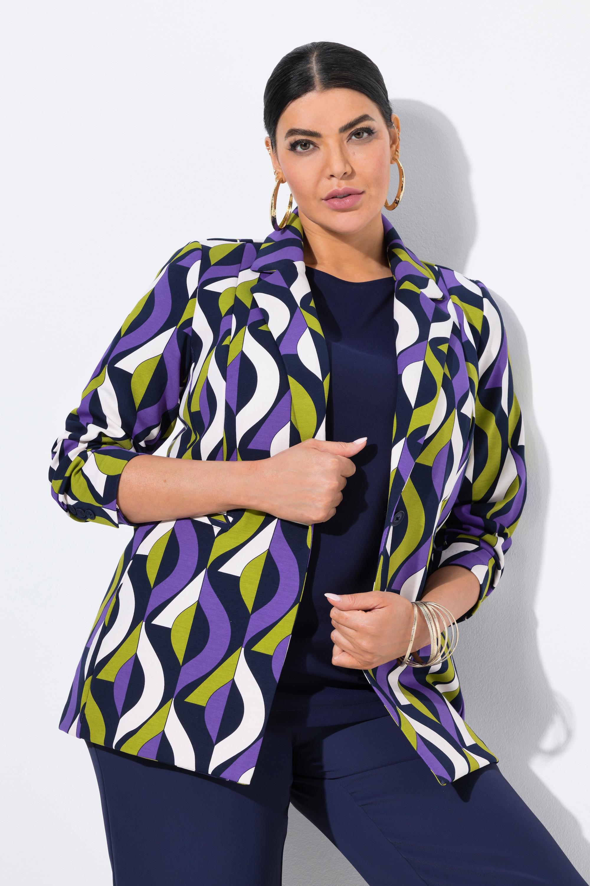 Ulla Popken Blazer Punto Fantasia Grafica Collo Revers  