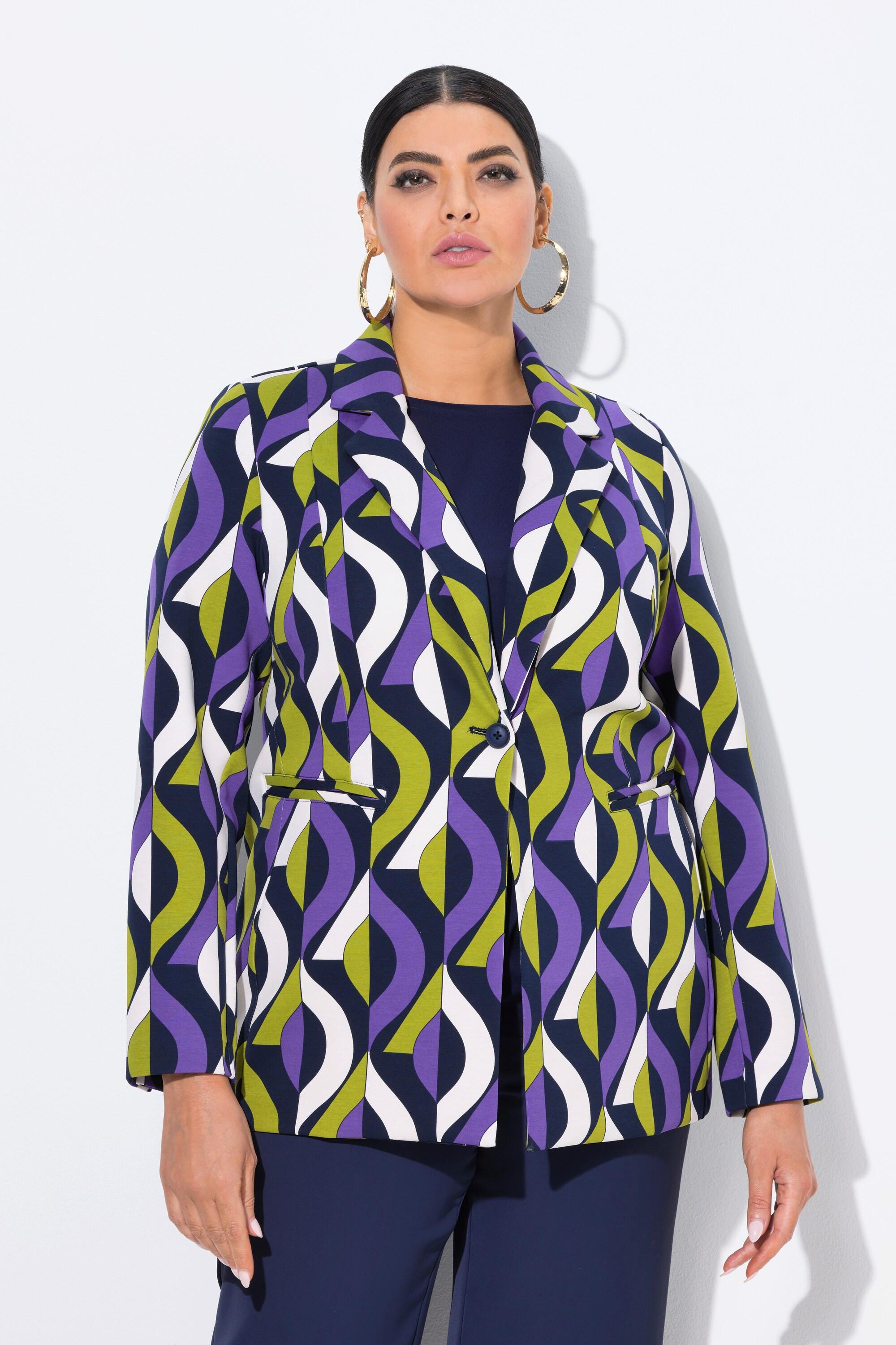 Ulla Popken Blazer Punto Fantasia Grafica Collo Revers  