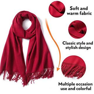 Only-bags.store  Écharpe chaude hiver automne en coton uni avec glands/franges, plus de 40 couleurs unies et à carreaux Pashmina xl écharpes rouge 