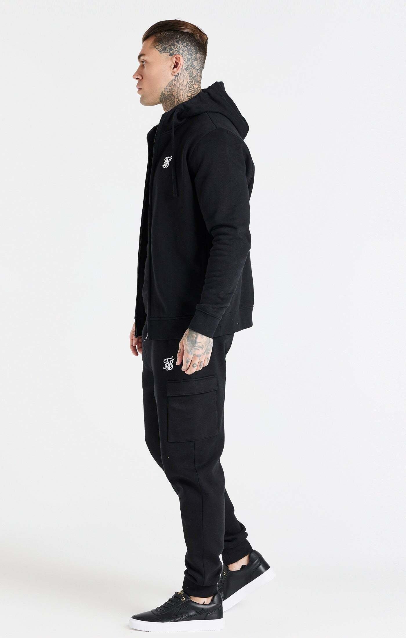 Sik Silk  Kapuzenpullover Black Essential Zip Through Funnel Hoodie 