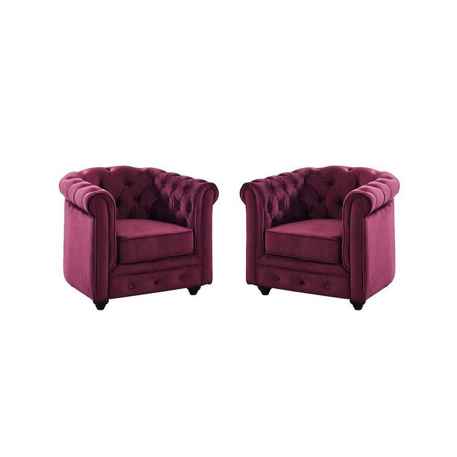 Lot de 2 Fauteuils CHESTERFIELD - Velours pourpre
