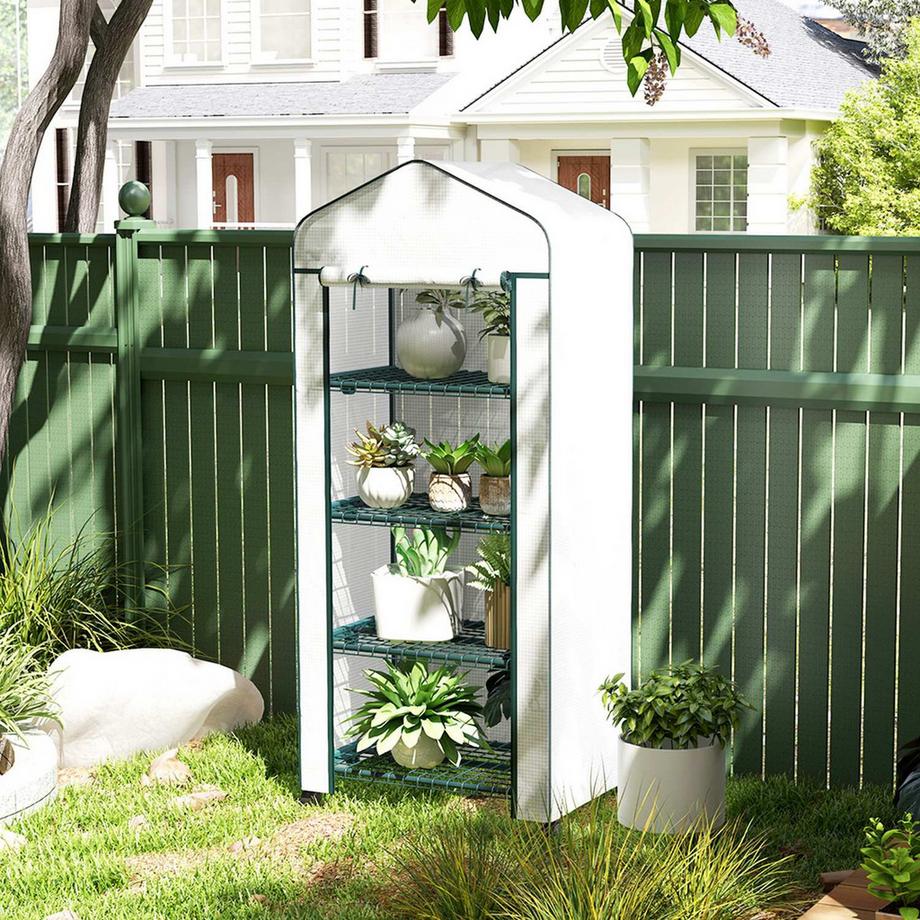 Northio Serra con rullo, ripiani, serra in pellicola resistente all'inverno in acciaio, serra per balcone, giardino, casa per pomodori 69 x 50 x 165 cm, serra per pomodori, fiori, piante, bianco Aosom  