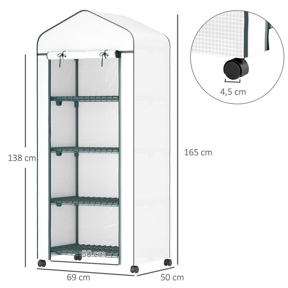 Northio Serra con rullo, ripiani, serra in pellicola resistente all'inverno in acciaio, serra per balcone, giardino, casa per pomodori 69 x 50 x 165 cm, serra per pomodori, fiori, piante, bianco Aosom  