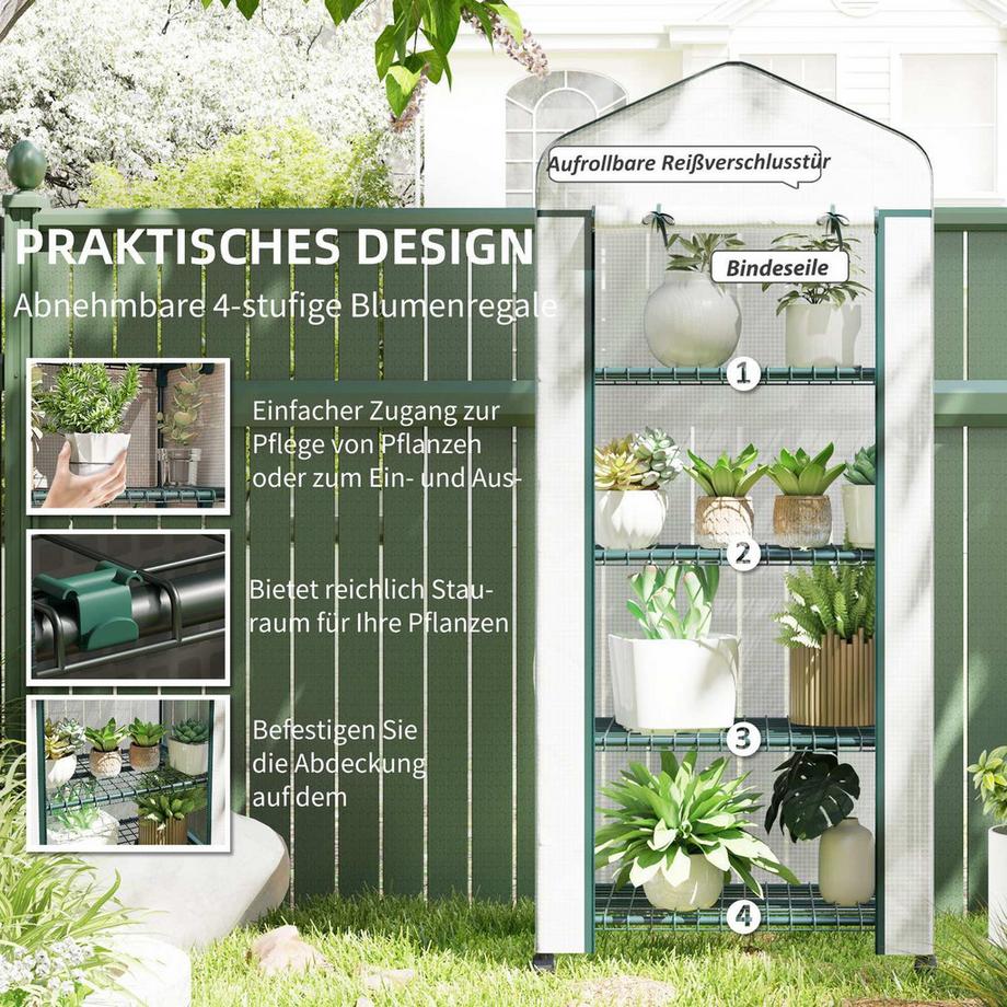 Northio Serra con rullo, ripiani, serra in pellicola resistente all'inverno in acciaio, serra per balcone, giardino, casa per pomodori 69 x 50 x 165 cm, serra per pomodori, fiori, piante, bianco Aosom  