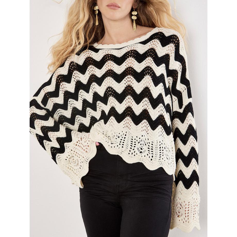 APRICOT Chevron-Strickpullover mit Wellenrand  