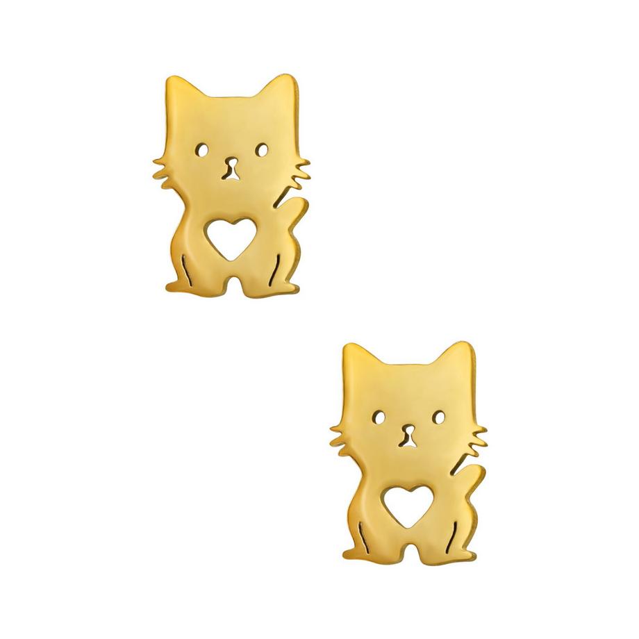 Maxte  Ohrstecker Katze mit Herz aus Edelstahl 