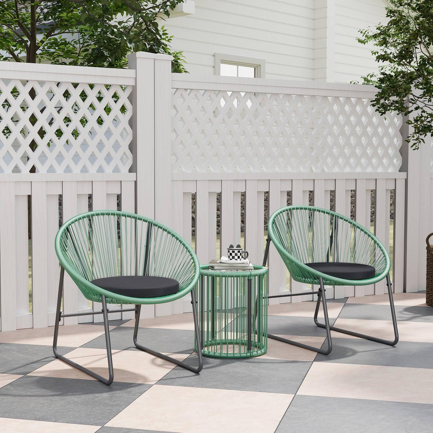 Northio Set di mobili da giardino in polyrattan, mobili da balcone lounge da esterno per 2 persone, dinette da 3 pezzi con 2 sedie, tavolino, cuscini, lounge da giardino resistente alle intemperie per giardino, terrazza balcone, verde  