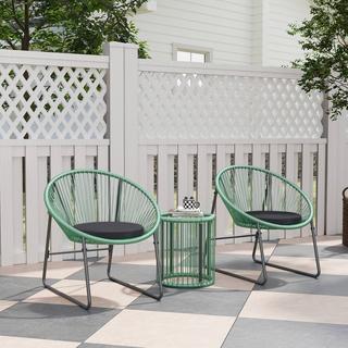 Northio Set di mobili da giardino in polyrattan, mobili da balcone lounge da esterno per 2 persone, dinette da 3 pezzi con 2 sedie, tavolino, cuscini, lounge da giardino resistente alle intemperie per giardino, terrazza balcone, verde  