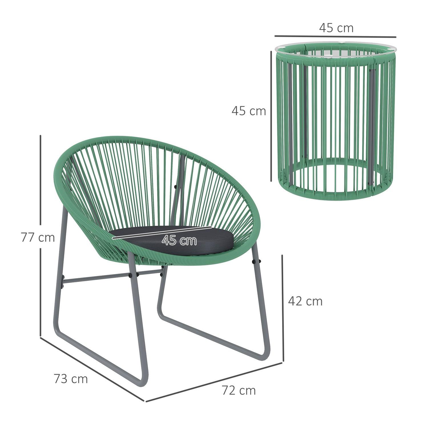 Northio Set di mobili da giardino in polyrattan, mobili da balcone lounge da esterno per 2 persone, dinette da 3 pezzi con 2 sedie, tavolino, cuscini, lounge da giardino resistente alle intemperie per giardino, terrazza balcone, verde  