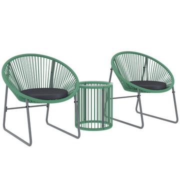 Set di mobili da giardino in polyrattan, mobili da balcone lounge da esterno per 2 persone, dinette da 3 pezzi con 2 sedie, tavolino, cuscini, lounge da giardino resistente alle intemperie per giardino, terrazza balcone, verde